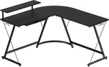 SHW Vista L-Shape Desk with Monitor Stand, Black SHW