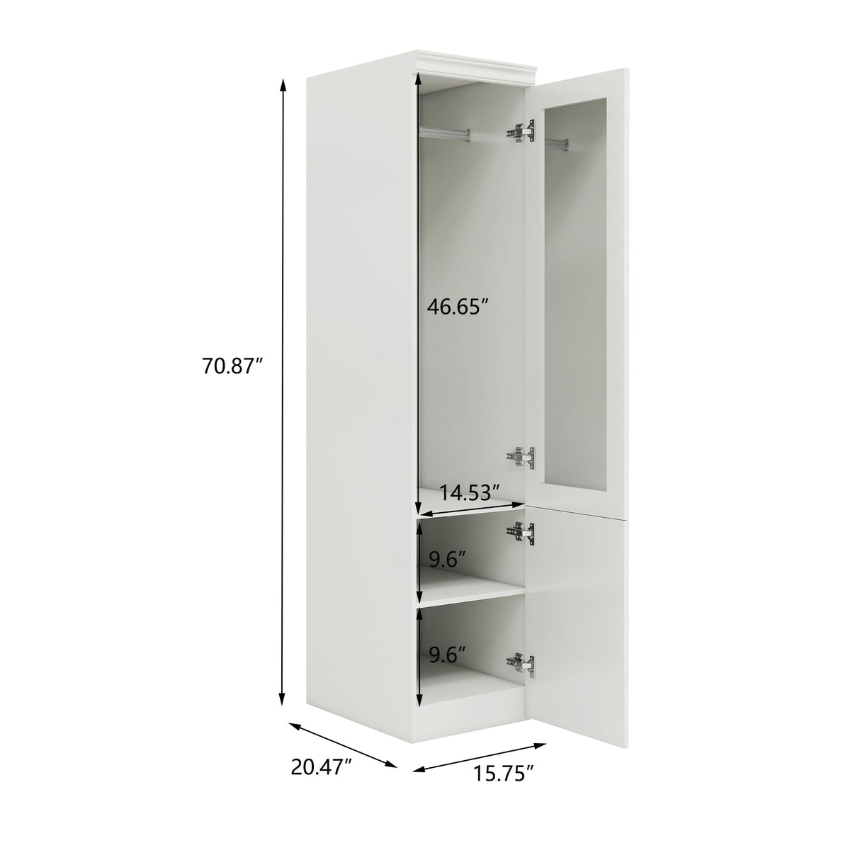 ClassyCabin Single Door Armoire Wardrobe Closet: Wardrobe Closet with Mirror Simple Storage Wardrobe Cabinet with Hanging Rod Modern Closet Organizers and Storage for Bedroom Office White ClassyCabin
