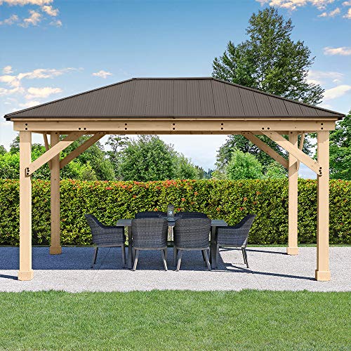 Yardistry 12' x 16' Meridian Cedar Wood Gazebo Pavilion for Patios, Decks, Garden, Backyard, Durable, Aluminum Roof Yardistry