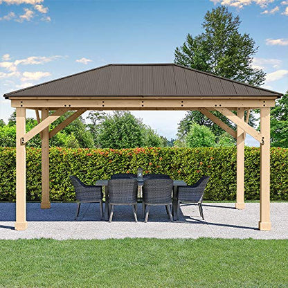 Yardistry 12' x 16' Meridian Cedar Wood Gazebo Pavilion for Patios, Decks, Garden, Backyard, Durable, Aluminum Roof - WoodArtSupply