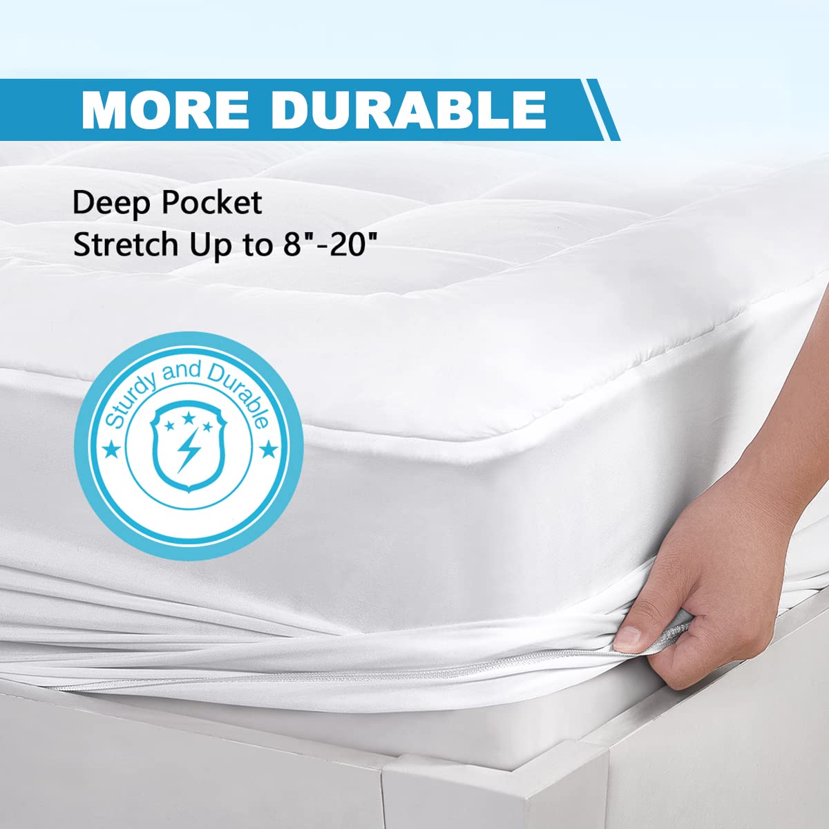 King Mattress Pad Cover Cooling Mattress Topper Pillow Top with Down Alternative Fill (8-21”Fitted Deep Pocket King Size) oaskys