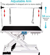 mydearpet Electric Dog Pet Grooming Table for Large Dogs, Heavy Duty X Lift Pet Grooming Table, Height Adjustable with Double Arms and Non-Slip Rubber Tabletop, 50''/White mydearpet
