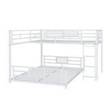 Heavy Duty Bunk Beds Twin Over Full Size, L-Shaped Bunk Bed with Full Length Guardrail and Ladder, Twin Over Full Bunk Bed on Box Spring Needed, White Bunk Bed Twin Over Full Bellemave
