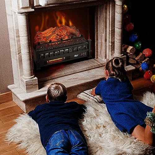 TURBRO Eternal Flame Infrared Electric Fireplace Logs, 23" Infrared Quartz, Remote Control Fireplace Insert Log Heater, Realistic Lemonwood Ember Bed, Thermostat, Timer, 1500W Black TURBRO
