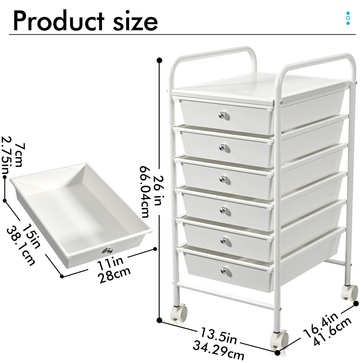 Storage Cart, Rolling Utility Cart with 6 Drawers, Multipurpose Storage Utility Cart on Wheels, for Home, Kitchen, Office, School, Teacher Vivihomety