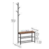 HOOBRO Coat Rack Shoe Bench, 3-Tier Shoe Rack, Industrial Shoe Organizer Storage Bench, Entry Bench with Mesh Shelves, for Entryway, Living Room, Hallway, Easy Assembly, Rustic Brown BF12HX01 HOOBRO