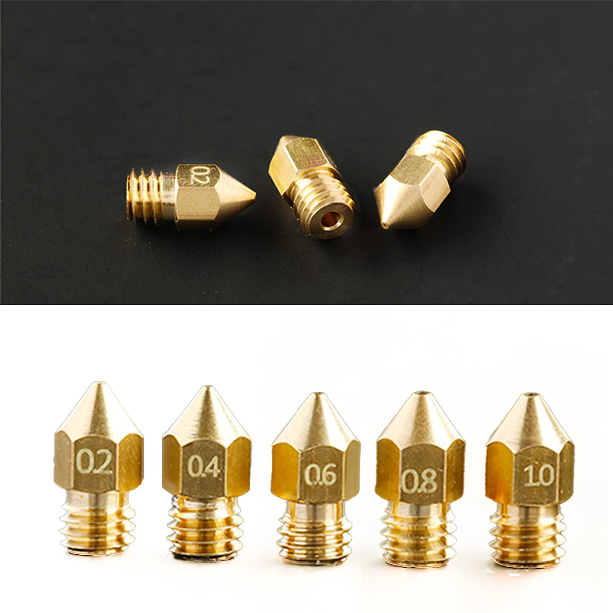 XIFOWE MK8 Nozzles 24 pcs 3D Printer Extruders Brass Nozzles 0.2mm, 0.4mm,0.6mm, 0.8mm, 1.0mm CR-10 Nozzle with DIY Tools and Metal Storage Box for CR-8 / CR-10 / Ender 3 / Ender 3S / 5/6 and so on… XIFOWE