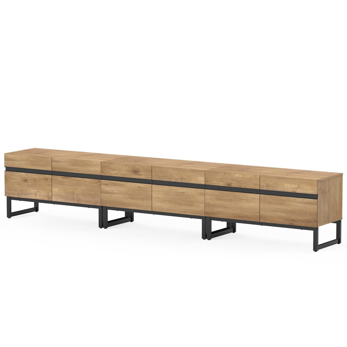 WAMPAT Modern TV Stand for TVs up to 110 inch, 3 in 1 Entertainment Center TV Console with Storage Cabinets and Metal Base,Media Console for Living Room,Oak WAMPAT