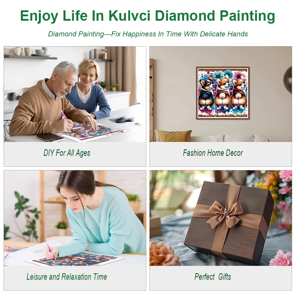 Kulvci Diamond Art Kits for Adults, Dog Diamond Painting Kits for Beginners, DIY 5D Diamond Painting with Round Gem Art Kits for Adults for Gift Home Wall Decor 12x12inch Kulvci