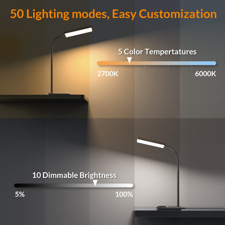 LEPOWER Desk Lamp, 800LM LED Desk Lamp for Home Office, 12W Reading Lamp for Desk, Eye-Caring Light, Touch Table Lamp, Gooseneck Lamp, 50 Lighting Modes, Bright Desk Lamps for Bedroom, Study (Black) LEPOWER