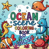 Ocean Scene Coloring Book 60 Pics: Coloring Book for Kids, Beginners, Adults, Stress Relief, Relaxation, 60 Unique & Simple, Animals, Ocean large print (8,5x8,5) WoodArtSupply