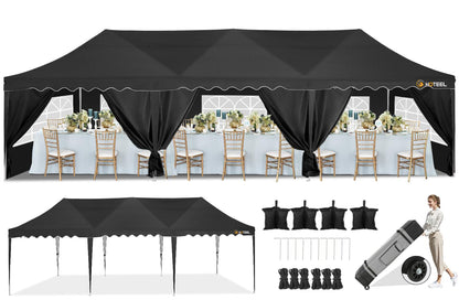 HOTEEL 10x30 Canopy Tent with Walls 10x30 Party Tent, Waterproof Easy Setup Canopy Tent 10x30 with Roller Bag and Weight Bags, Outdoor Pop Up Canopy Tent for Parties,Events,Backyard,Wedding,  - WoodArtSupply