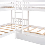 Morhome L-Shaped Bunk Bed with Drawers, Bunk Bed for 4 Twin Over Twin for Boys Girls Kids Teen Wood Quad Bunk Beds Frame Morhome