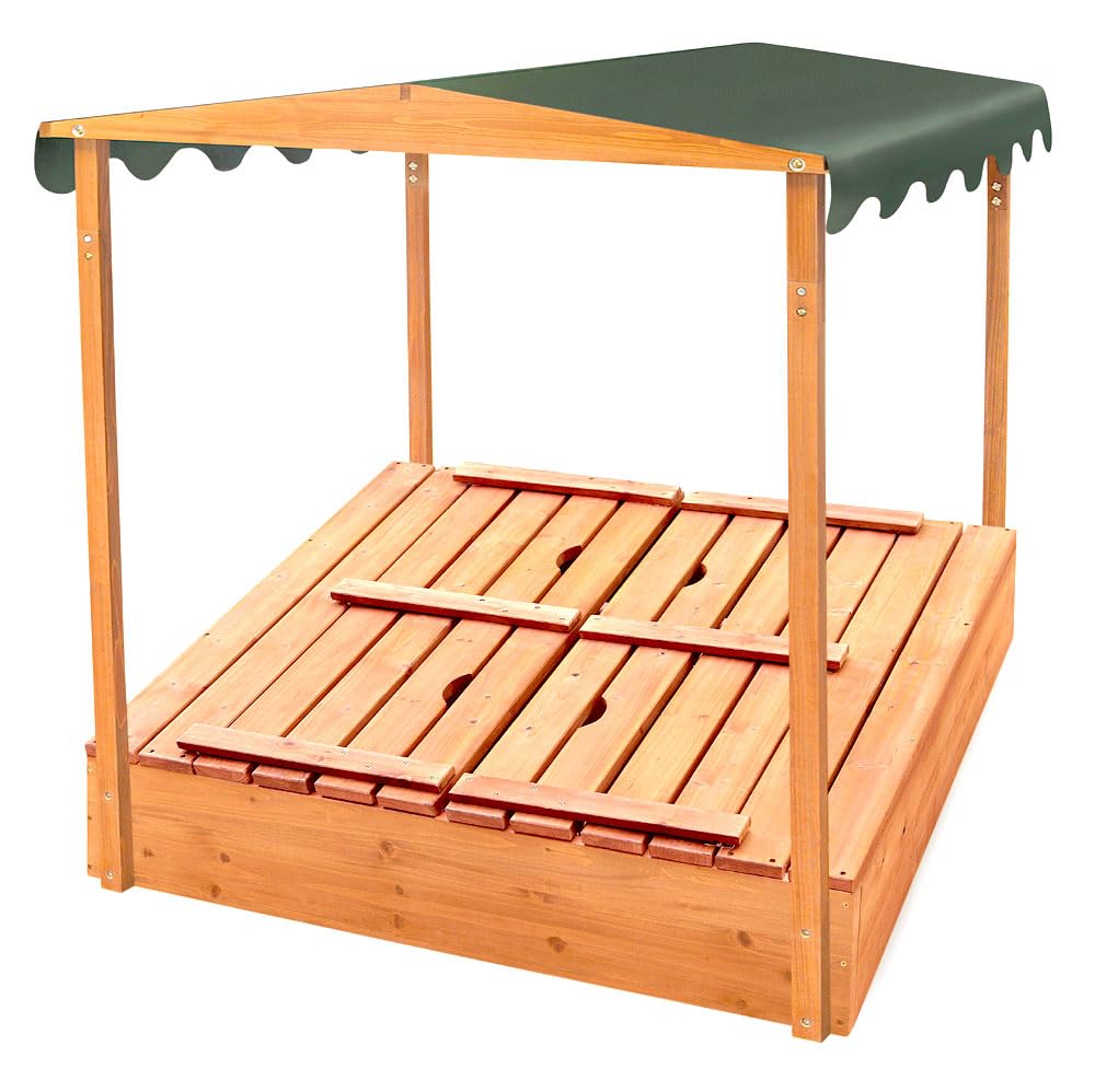 Badger Basket Covered Convertible Cedar Sandbox with Canopy and Bench Seats Badger Basket