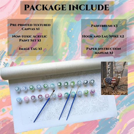 ACANDYL Deer DIY Paint by Numbers Kit for Adults Paint by Numbers Beginner Canvas Painting by Number American Flag DIY Acrylic Oil Painting on Canvas Arts Craft Decoration 16x20 Inch ACANDYL