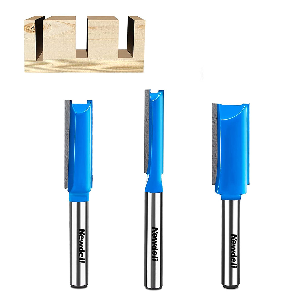 1/4 Straight Router bit Set, Newdeli Double Flute Straight Bit Set in Carbide Tipped, Woodwork Carbide Wood Milling Cutter Woodworking Tools Newdeli