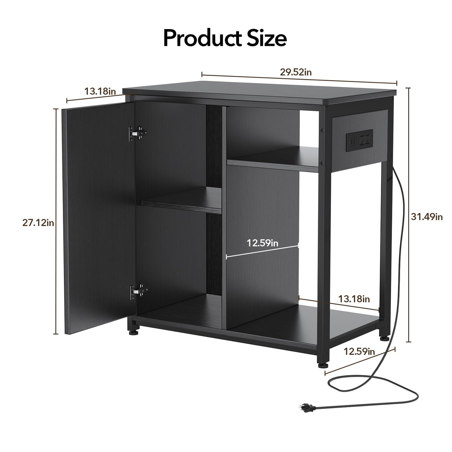 ZERDER Aquarium Stand with USB and AC Power Strip, Cabinet for Fish Tank Accessories Storage, Heavy Duty Metal Fish Tank Stand for Turtle Tank (Black, 20-29 Gallons)