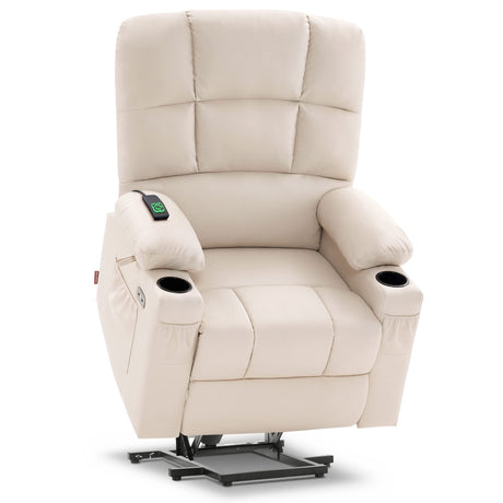 MCombo Large Dual Motor Power Lift Recliner Chair for Elderly, Massage and Heat, Lay Flat, Zero Gravity, Home Button, USB Port, Faux Leather 7680 (Cream White, Large) MCombo