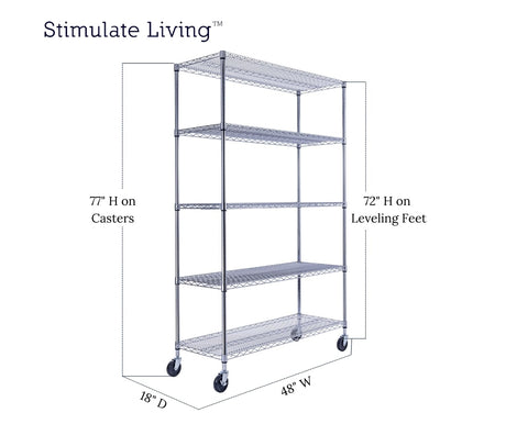 48"x18"x72" PRIME HEAVY DUTY Chrome 5-Tier Wire Shelving NSF 4000 LBS MAX Capacity Storage Rack for Commercial, School, Home, Garage, Warehouse, Industrial, and Hospital Uses (with Wheels) Stimulate Living