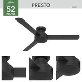 Hunter - Presto Indoor Low Profile Ceiling Fan, Wall Control, 52-inch, Matte Black, Casual-style, 3-speed WhisperWind Motor, 52407, for living rooms, bedrooms, home offices, kitchens Hunter