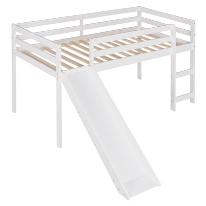 Harper & Bright Designs Kids Low Loft Bed with Slide, Twin Size Wooden Loft Bed Frame, White