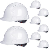 Leumoi 8 Pieces 4 Pt. Suspension Hard Hat Bulk Safety Helmets Adjustable Ratchet Hard Hats with Vents and Cotton Brow Pad ABS Construction Hardhats for Men Work Head Protection Supplies (White) Leumoi