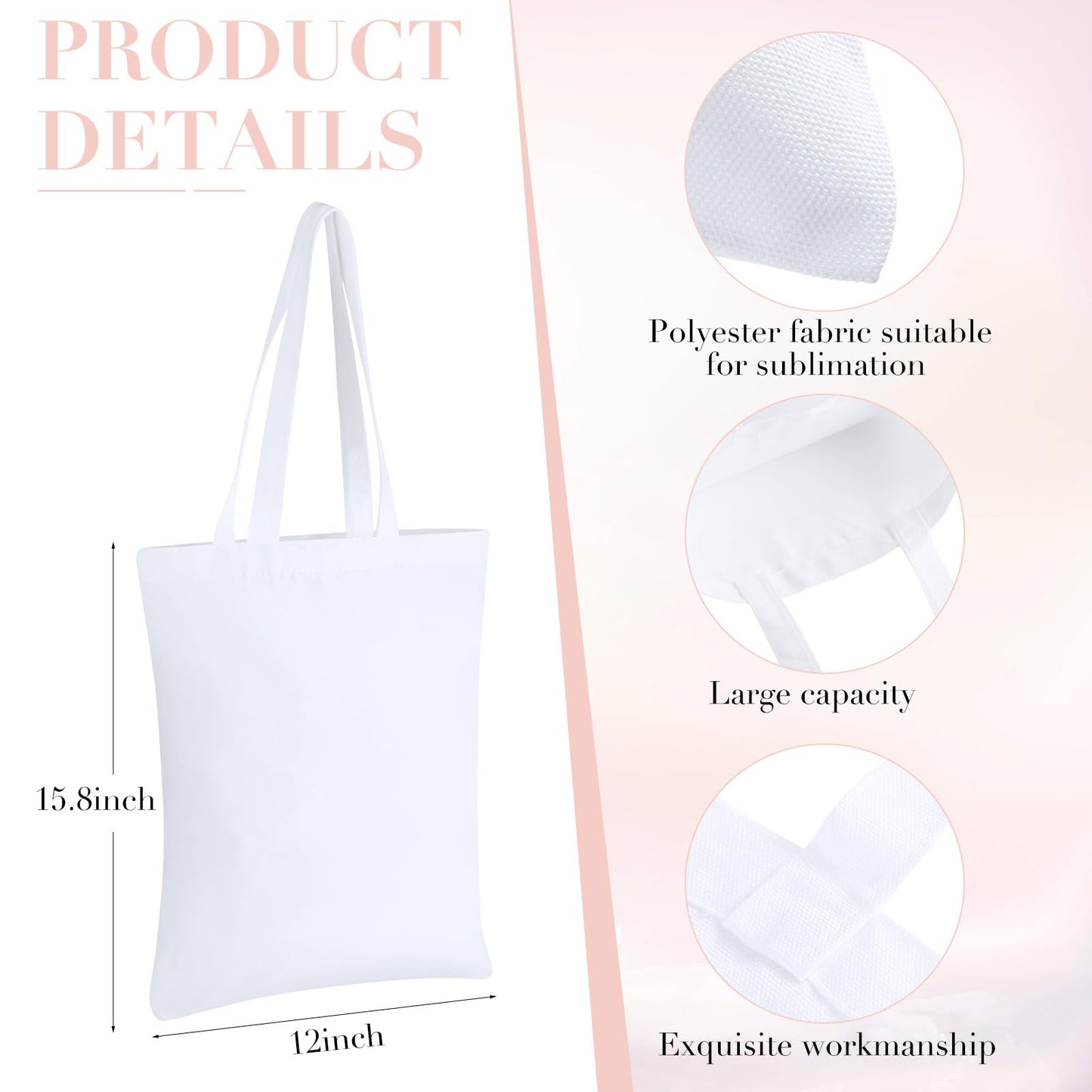 Sanwuta 24 Pcs Sublimation Blanks Polyester Tote Bags 15.8 x 12 Inch Sublimation White Polyester Tote Bags for Valentine's Day Party DIY Tie Dyed Souvenir Event Gifts