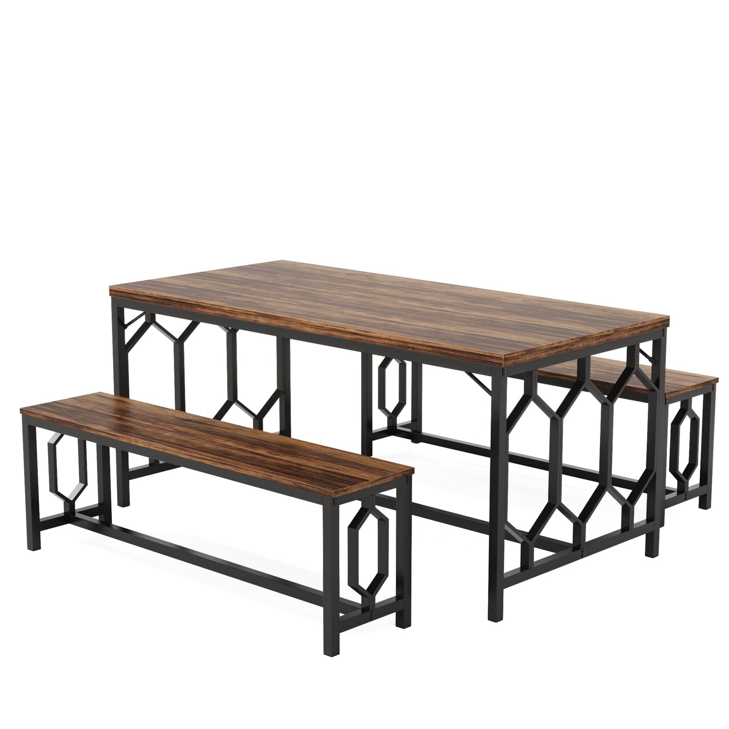 Tribesigns 55-Inch Rustic Brown & Black Dining Table Set with 2 Benches for 4 to 6 People