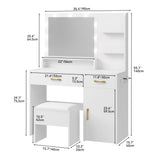 YITAHOME Vanity Desk with Mirror, Makeup Vanity Set with Power Strip, 9 Dimmable Bulbs, Drawers, Cabinet, Shelves, and Stool, 3-Color Adjustable Lighting, Elegant Vanity for Dressing Room, White YITAHOME