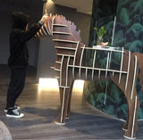 Rieort Fashion Bookshelf Solid Wood Bookshelf Horse Shaped Bookcase Creative Storage Display Cabinet Bookshelves Large Capacity Design Rack Bookcase not Shaking Rieort