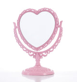 JDPEYI-Pink Heart Shaped Mirror - Coquette Room Decor for Desk & Vanity -Double-Sided Rotatable Cute Magnifying Mirror with Stand JDPEYI