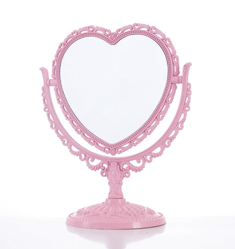 JDPEYI-Pink Heart Shaped Mirror - Coquette Room Decor for Desk & Vanity -Double-Sided Rotatable Cute Magnifying Mirror with Stand JDPEYI