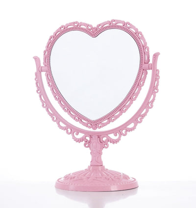 JDPEYI-Pink Heart Shaped Mirror - Coquette Room Decor for Desk & Vanity -Double-Sided Rotatable Cute Magnifying Mirror with Stand