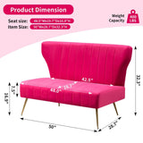 WQSLHX 50’’ Velvet Modern Armless Loveseat Sofa, Upholstered Small Wingback Couch Sofa with Golden Metal Legs, 2 Seater Tufted Couch for Bedroom, Apartment Small Space WQSLHX