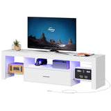 HOOBRO LED TV Stand with Power Outlets to 65 inch TV, Gaming Entertainment Center with Glass Shelves and Large Drawer, Modern Media TV Console Table for Living Room Bedroom, White WT14UDDS01 HOOBRO