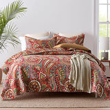 ENASAL Cotton Bedspread Quilt Sets, Reversible Bedding Coverlet Sets Comforter, Floral Paisley Bedspread (Red, King Size) ENASAL