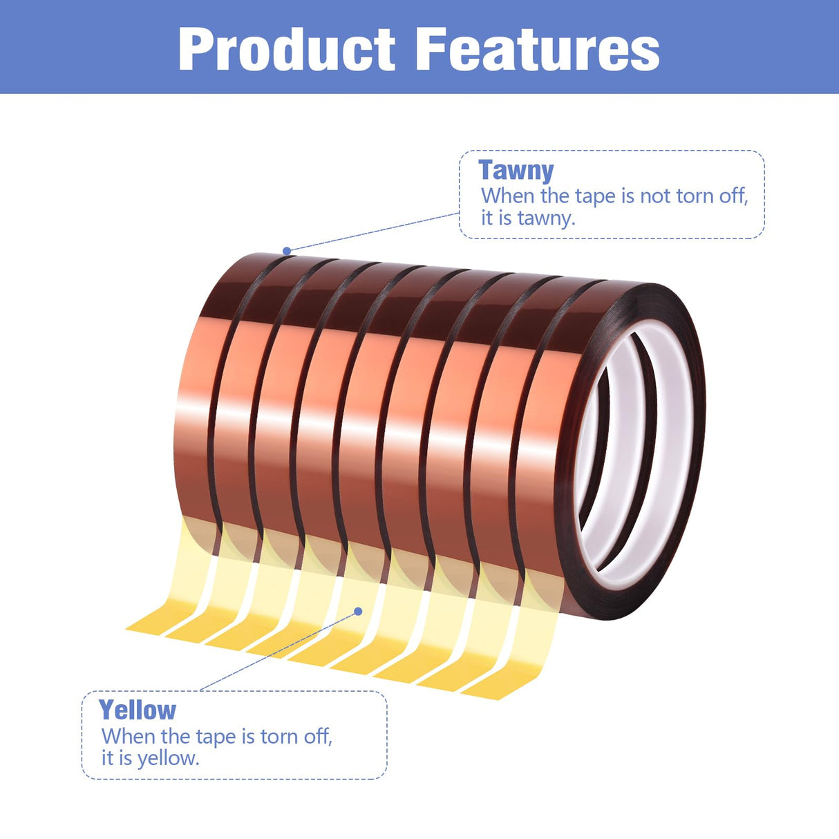 Fyguard 9 Rolls 10mm×30m (98Ft) Sublimation Tape Heat Tape Transfer Tape High Temperature Heat Resistant Tape, Heat Tape for Sublimation Heat Press Electronic Soldering Masking, No Residue Fyguard