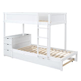 Ball & Cast Twin-Over-Twin Bunk Bed with Twin Size Trundle,Solid Wood Bedframe W/Desk & Drawers,USB,Space Saving,Easy Assembly,Multifunctional Bedroom Furniture Set for Boys Girls Teens,White Ball & Cast