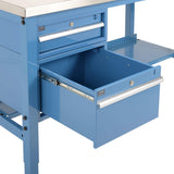Global Industrial 72" W x 30" D Workbench, 1-1/2" Thick Stainless Steel Square Edge with Drawers & Shelf, Blue Global Industrial