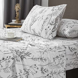 HYPREST Floral Bed Sheets King Size, 18 inches Deep Pocket Sheets 1800 Thread Count, Black and White Leaf Sheet Set Soft Breathable Cute Aesthetic Sheets Shabby Chic Bed Sheets,Oeko-Tex Certificated HYPREST