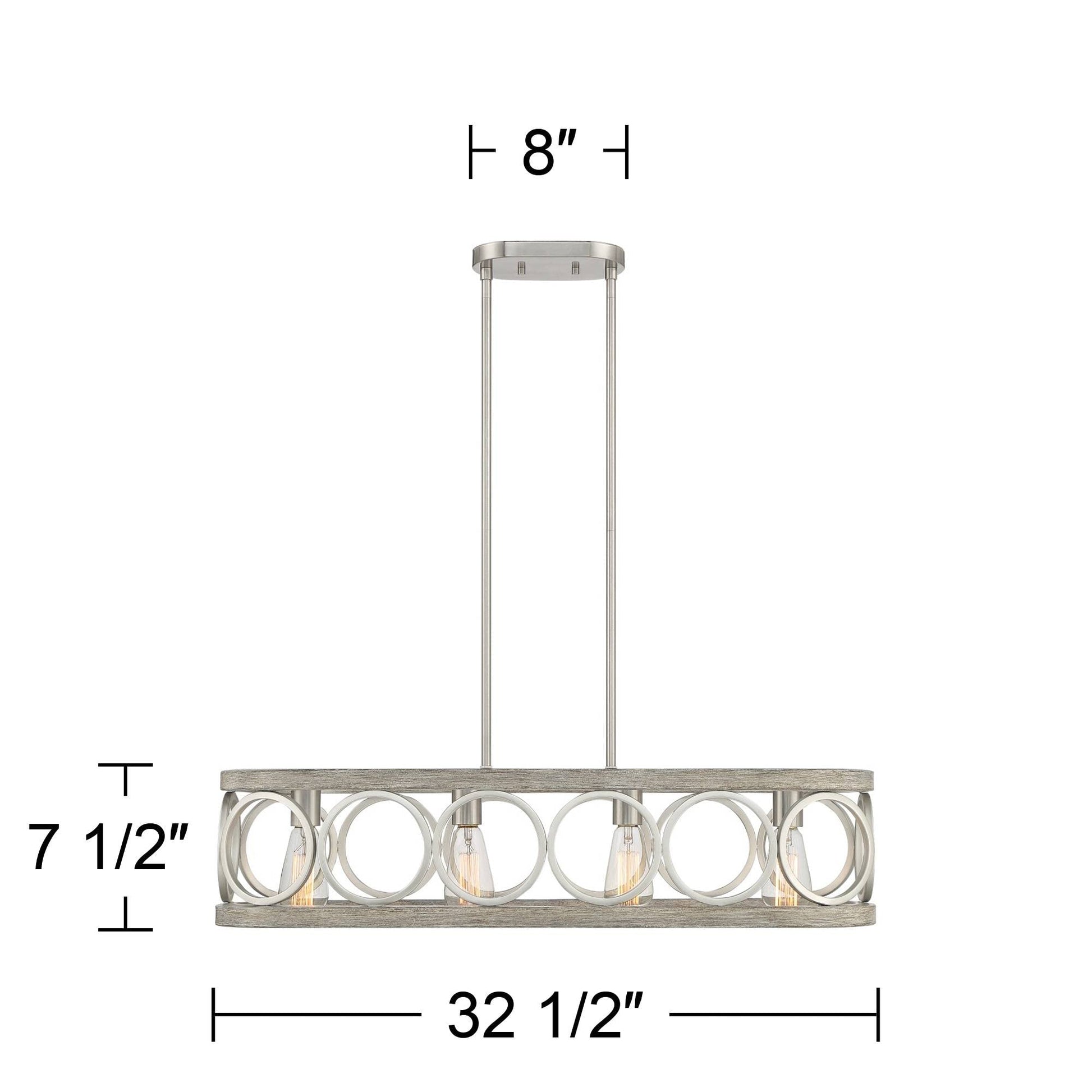 Franklin Iron Works Salima Brushed Nickel Gray Wood Linear Pendant Chandelier Lighting 32 1/2" Wide Farmhouse Rustic 4-Light LED Fixture for Dining Room Living House Foyer Kitchen Island Entr - WoodArtSupply