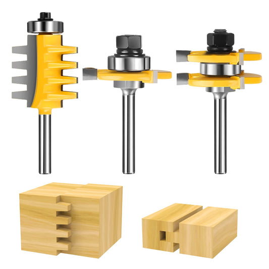 1/4-Inch Shank Tongue and Groove Router Bits Set & Reversible Finger Joint Router Bit, 3 Pack Router Bit Set, Woodworking Chisel Cutter for Density Boards, Solid Wood, MDF, Chipboard, Splints - WoodArtSupply