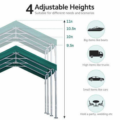 ADVANCE OUTDOOR 12x20 ft Heavy Duty Carports Potable Car Canopy Garage Party Tent Boat Shelter, Adjustable Height from 9.5 ft to 11 ft, Green