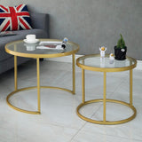 Round Nesting Coffee Table Gold Set of 2 for Living Room, Modern Side Tables with Sturdy Metal Frame and Tempered Glass.Minimalist End Table,Cocktail Table for Dining Room,Home Decor MAIKAILUN