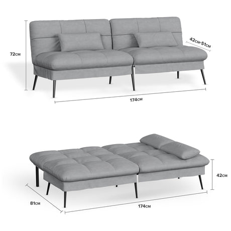 COMHOMA Convertible Sofa Bed,68″Fabric Couch with Adjustable Backrest,Loveseat Recliner Sleeper Living Room Furniture futon Set,Grey COMHOMA