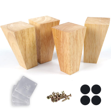 Alecutremy 4 Inch Mid Century Legs Wood Square Furniture Legs Set of 4 Tapered Sofa Feet Solid Wooden Replacement Legs for Couch Ottoman Cabinet Dreeser Bed Table DIY Alecutremy