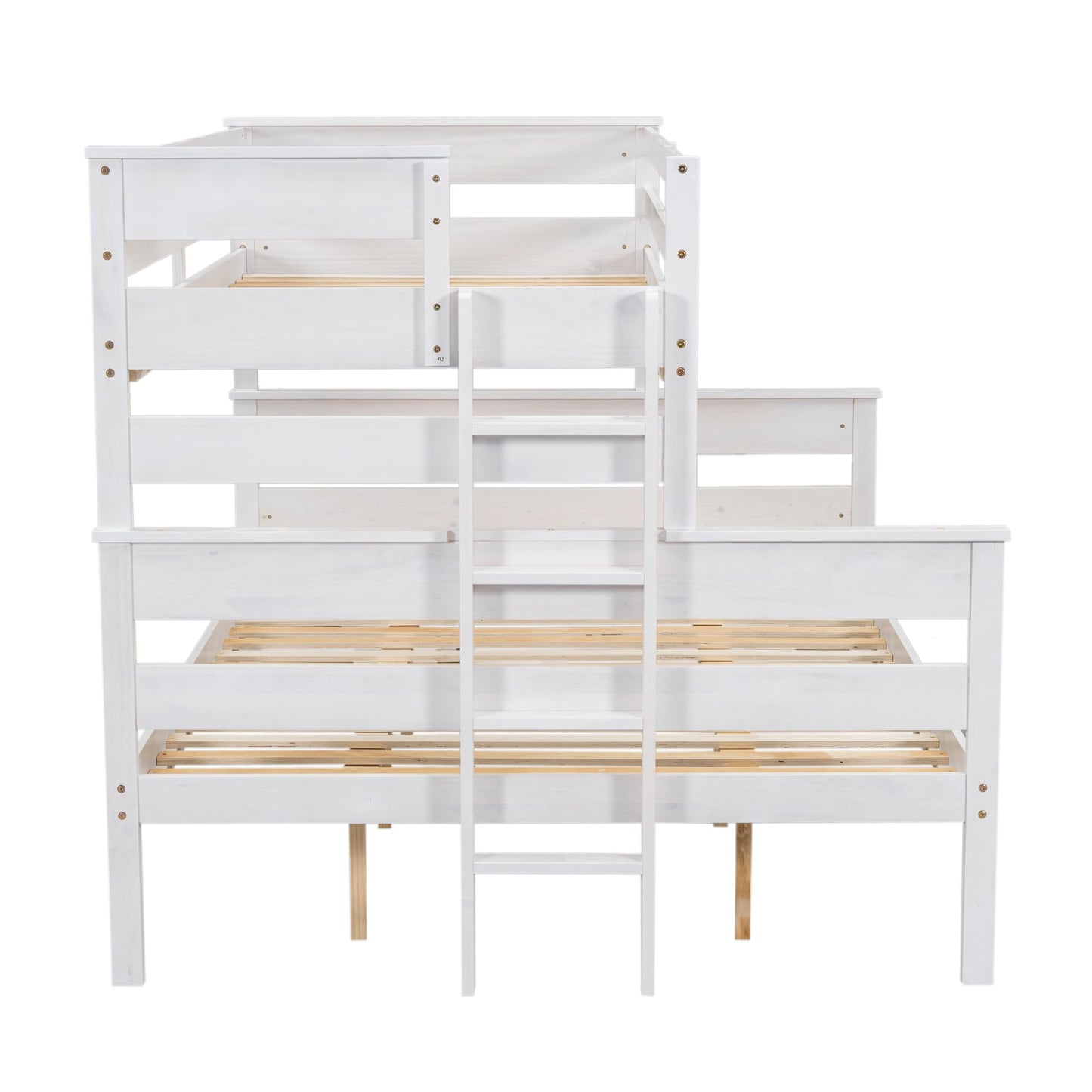 LEEKOUS Upgraded Solid Wood Twin XL Over Queen Bunk Bed - Convertible, Safe & Durable Frame in White - WoodArtSupply