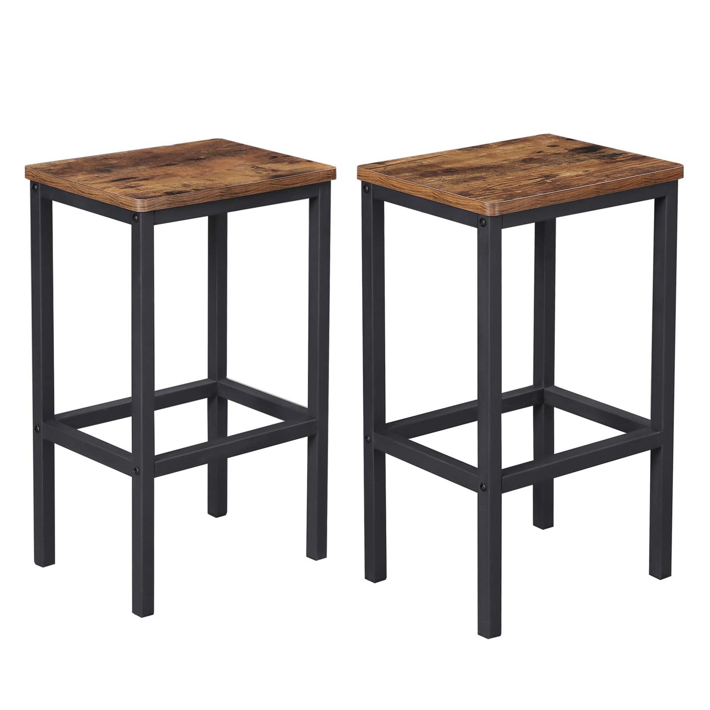 VASAGLE Bar Stools, Set of 2 Bar Chairs, Kitchen Breakfast Bar Stools with Footrest, Industrial in Living Room, Party Room, Rustic Brown and Black