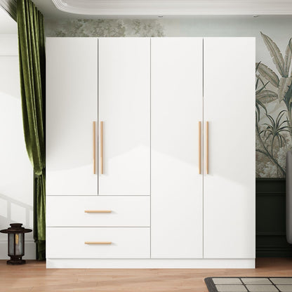 FAMAPY 4 Door Wardrobe with Drawers and Shelevs, Armoires Wardrobe Closet with Hanging Rod, Armoires and Wardrobes for Bedroom White (63”W x 20.7”D x 69.7”H) - WoodArtSupply