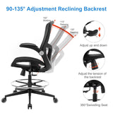 Office Drafting Chair,Ergonomic Tall Office Desk Chair,Adjustable Standing Desk Stool Chair,Executive Computer Chair with Footrest Ring and Lumbar Support (Black) Luckyear